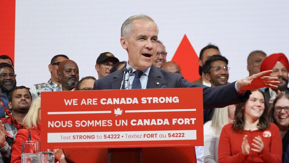 ​Canadian Prime Minister Mark Carney speaks in the small hours of April 29, 2025, in Ottawa after his Liberal Party won the general election the previous day. 