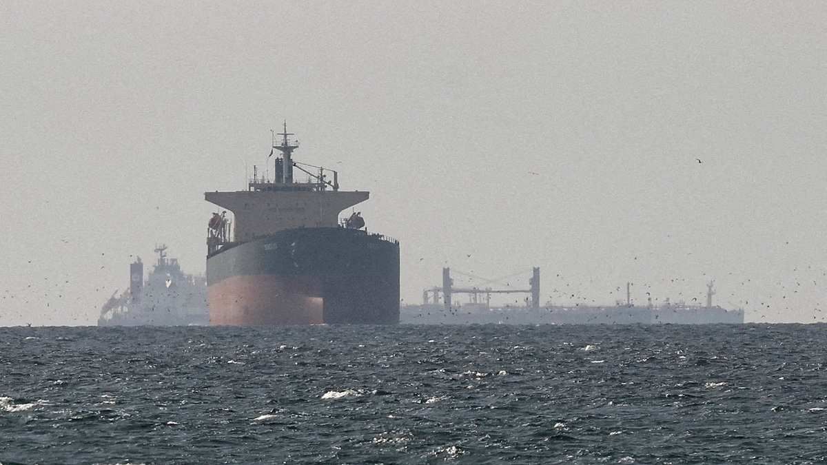 Cargo ships in the Gulf, near the Strait of Hormuz, as seen from northern Ras al-Khaimah, in the United Arab Emirates, on March 11, 2026.​
