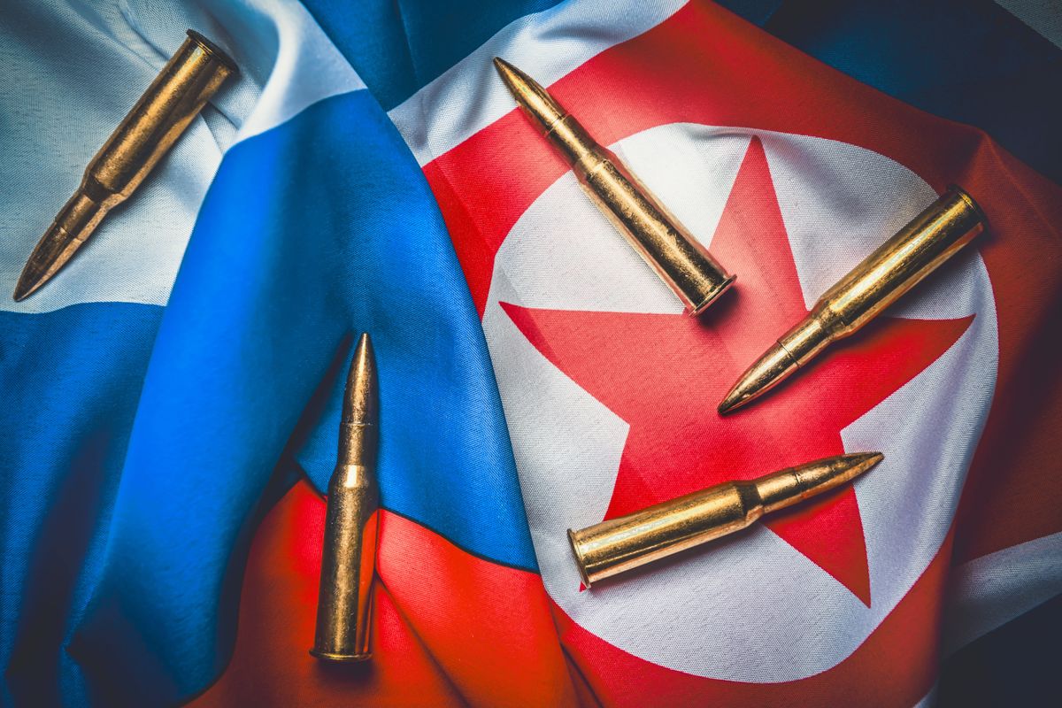 Cartridges lie on the flags of Russia and North Korea. ​