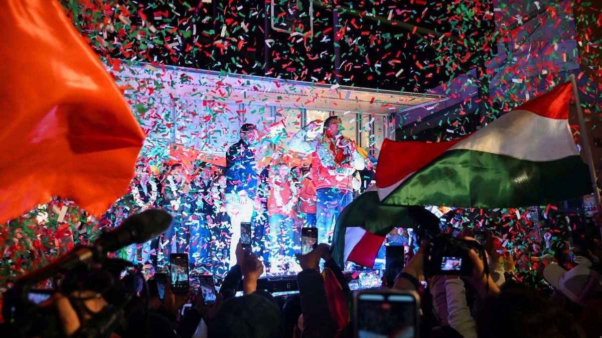 ​Centrist senator and presidential candidate Rodrigo Paz celebrates in La Paz, Bolivia, on October 19, 2025.