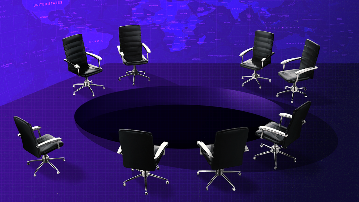 Chairs sitting around a hole.