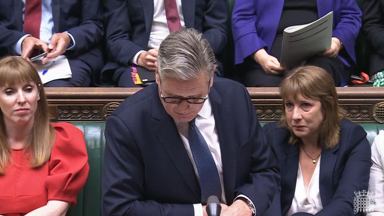 Chancellor of the Exchequer Rachel Reeves (right) crying as Prime Minister Sir Keir Starmer speaks in the House of Commons, London, United Kingdom, on July 2, 2025.