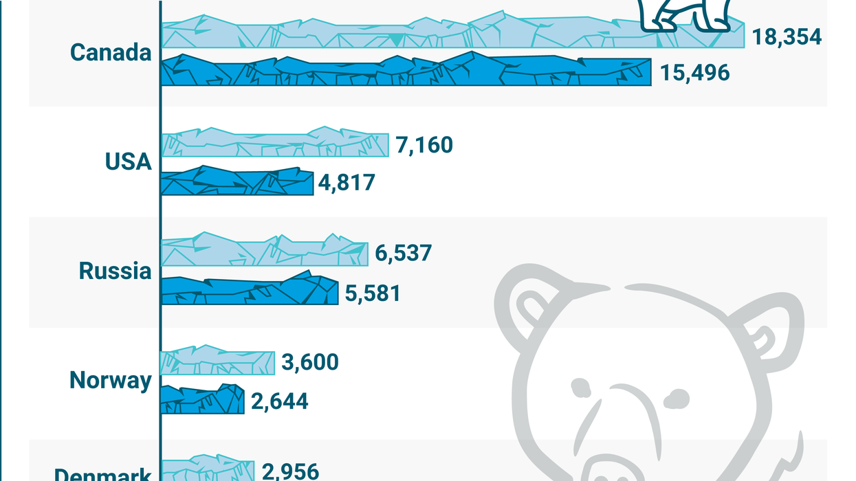 Chart showing melting ice caps vs polar bear numbers in 5 countries