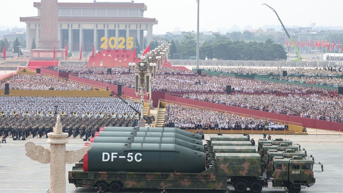 China's liquid-fueled intercontinental strategic nuclear missiles DongFeng-5C during the V-Day military parade in Beijing, China, on September 3, 2025.
