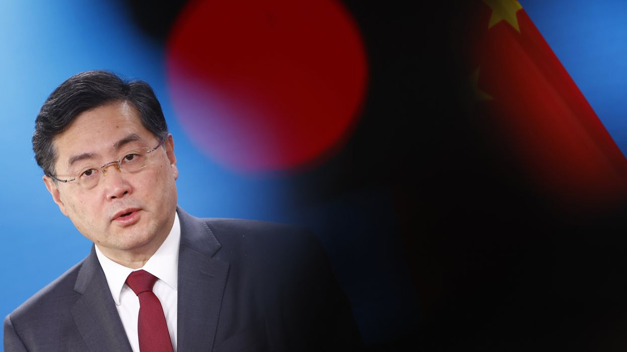 Chinese Foreign Minister Qin Gang address the media in Berlin, Germany.