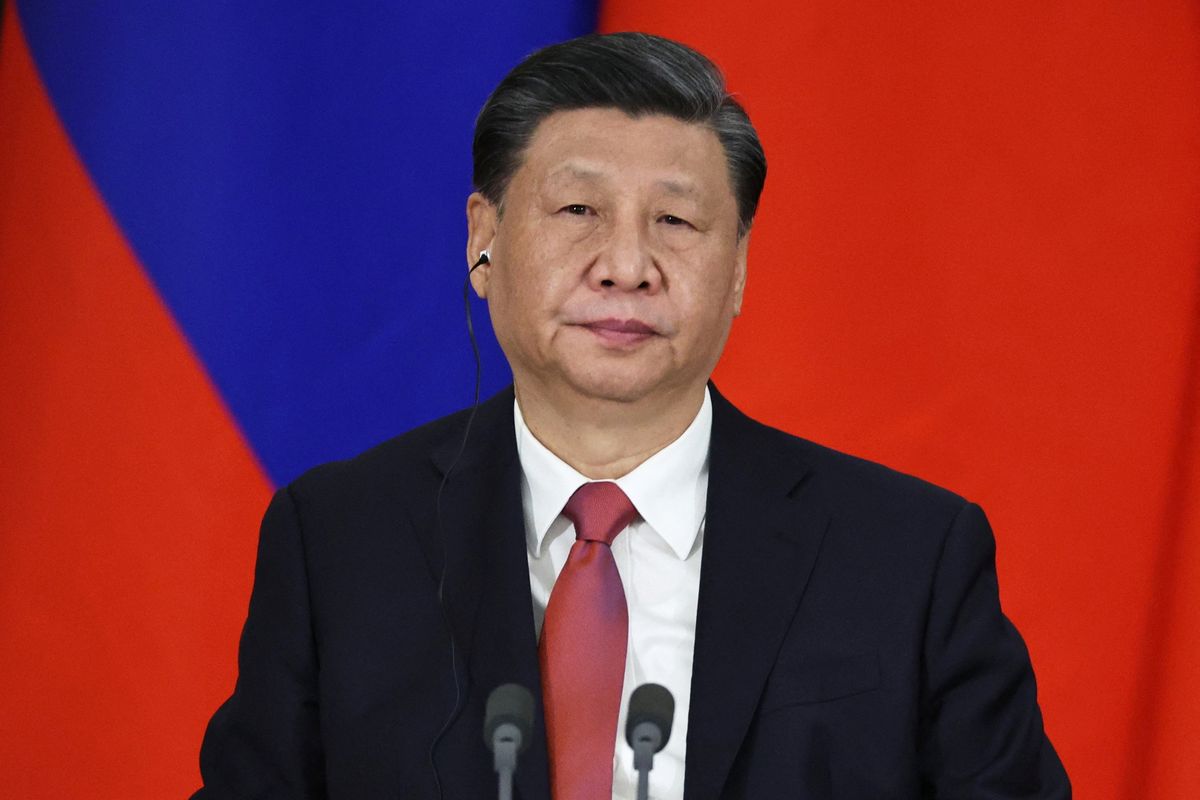 Chinese President Xi Jinping attends a joint statement with Russian President Vladimir Putin.