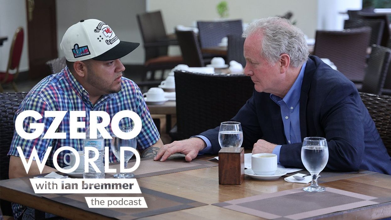 Chris Van Hollen sitting with Kilmar Abrego Garcia as they talk | GZERO World with Ian Bremmer - the podcast