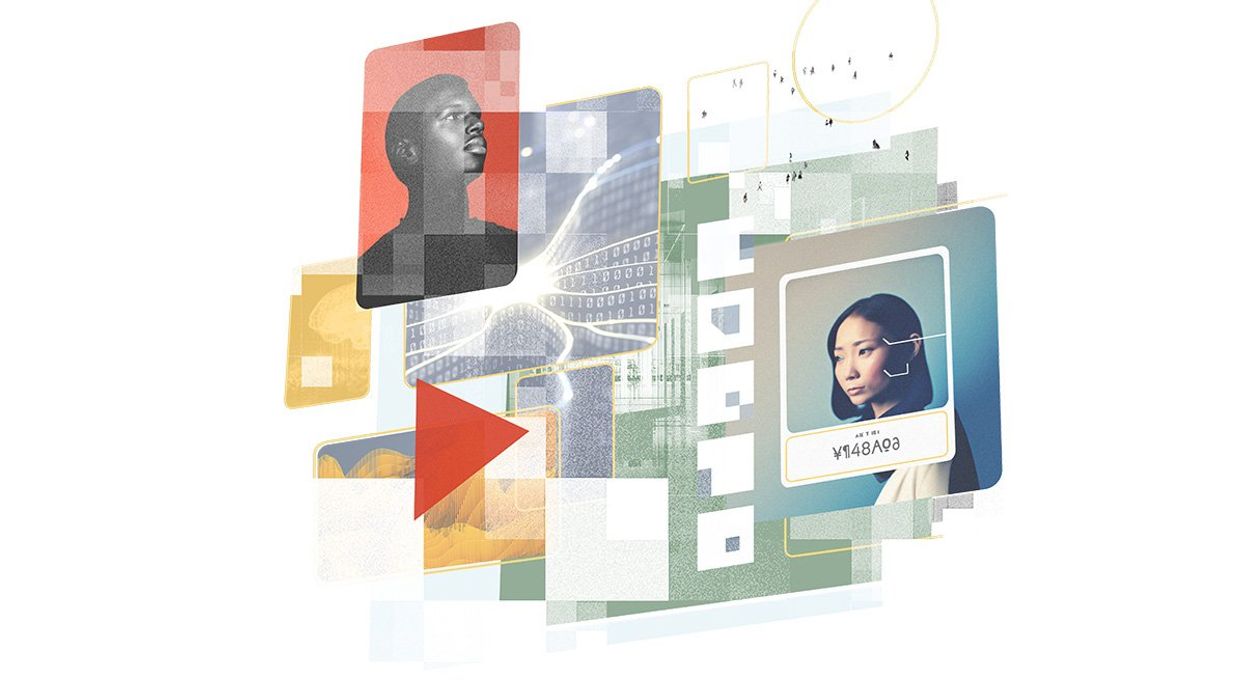 Collage of abstract images representing uses of artificial intelligence