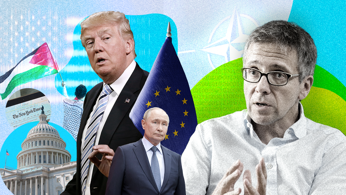 Collage of Ian Bremmer, Putin, and Trump. 