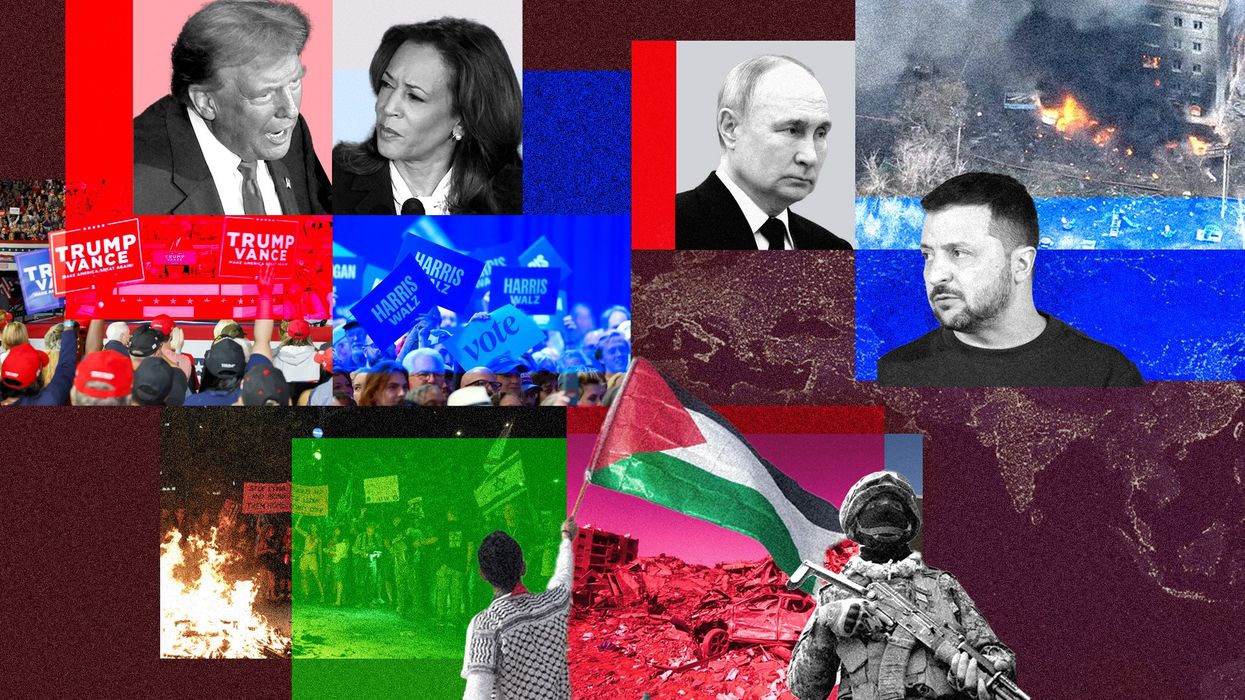 Collage of world events.