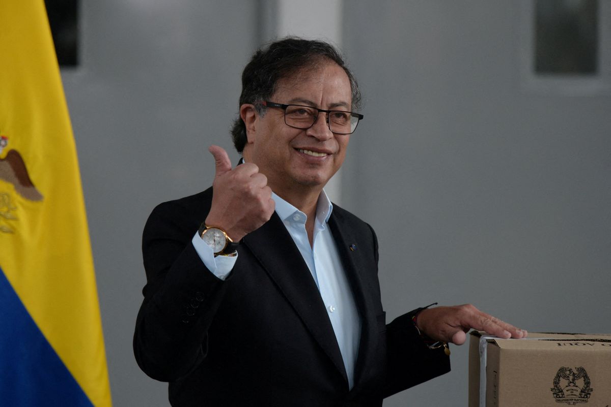 Colombian President Gustavo Petro gestures after casting his vote during the elections for governors, regional lawmakers and mayors, in Bogota, Colombia October 29, 2023