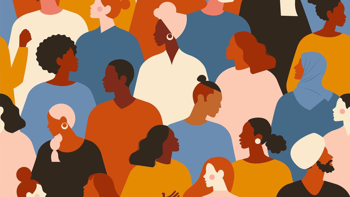 Colorful illustration of a diverse group of people