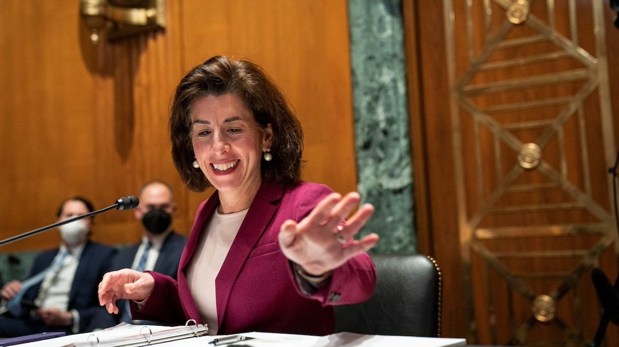 Commerce Secretary Gina Raimondo arrives to a Senate Appropriations Subcommittee on Commerce, Justice, Science, and Related Agencies hearing on expanding broadband access on Capitol Hill in Washington, D.C., U.S. February 1, 2022.