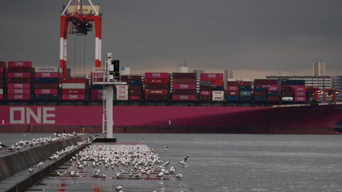 Containers on a cargo ship are seen at an industrial port in Tokyo, Japan April 3, 2025. 
