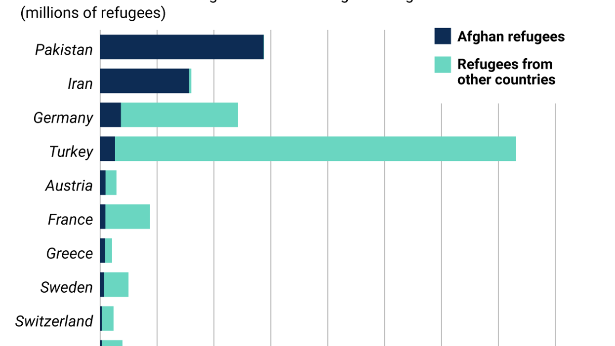 Countries that hosted the highest number of Afghan refugees in 2020 (millions of refugees)