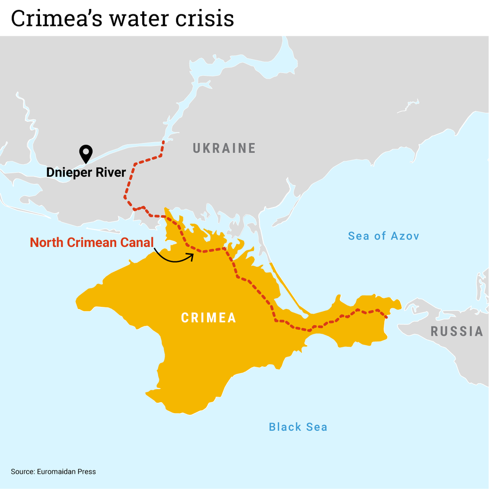 Crimea's water crisis - map of Crimea and surrounding region