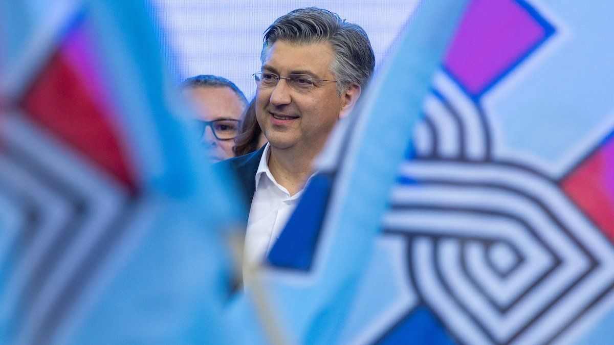 Croatian Prime Minister and Croatian Democratic Union (HDZ) party chief Andrej Plenkovic attends an election rally in Zagreb, Croatia, April 14, 2024. 