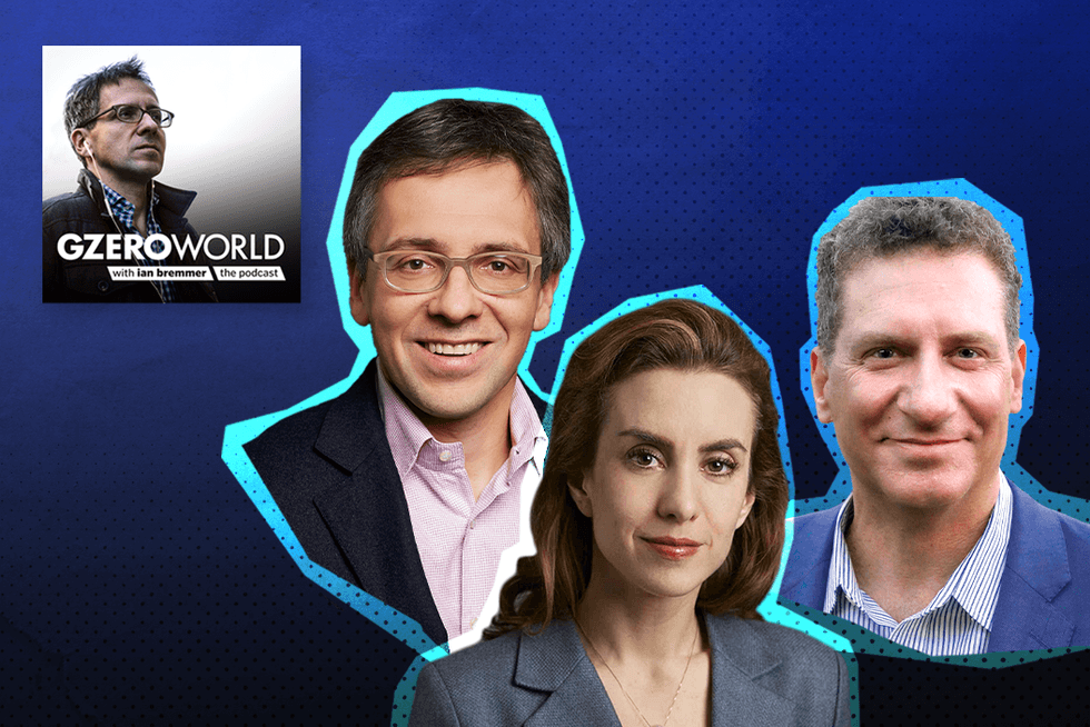 cropped headshots from left to right: Ian Bremmer, Meredith Sumpter, David Bailin