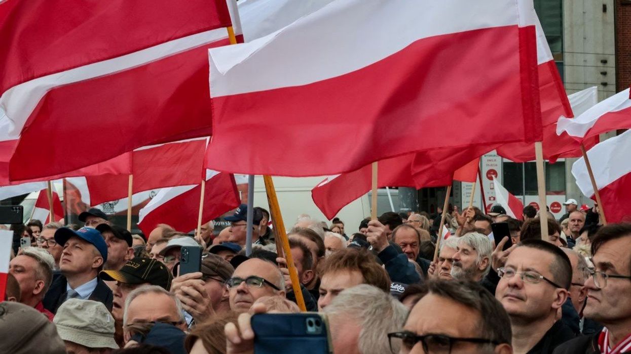 Crowds at a rally for Polish presidential candidate Karol Nawrocki, the Law and Justice candidate, on May 29, 2025.