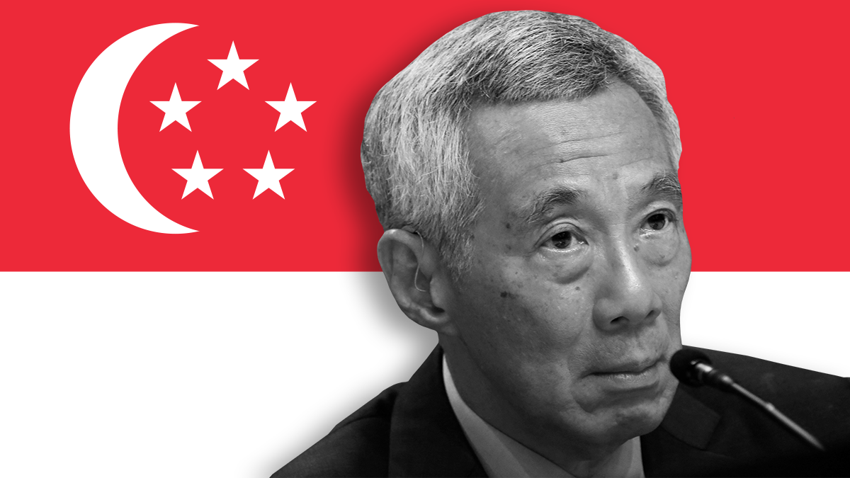 Cutout of Prime Minister Lee Hsien Loong on the Singapore flag