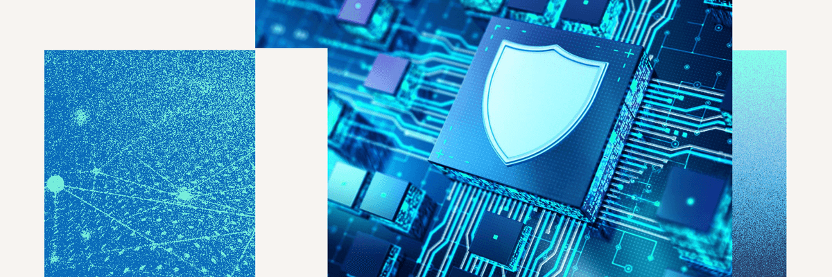 Cyber shield diptych with a blue background