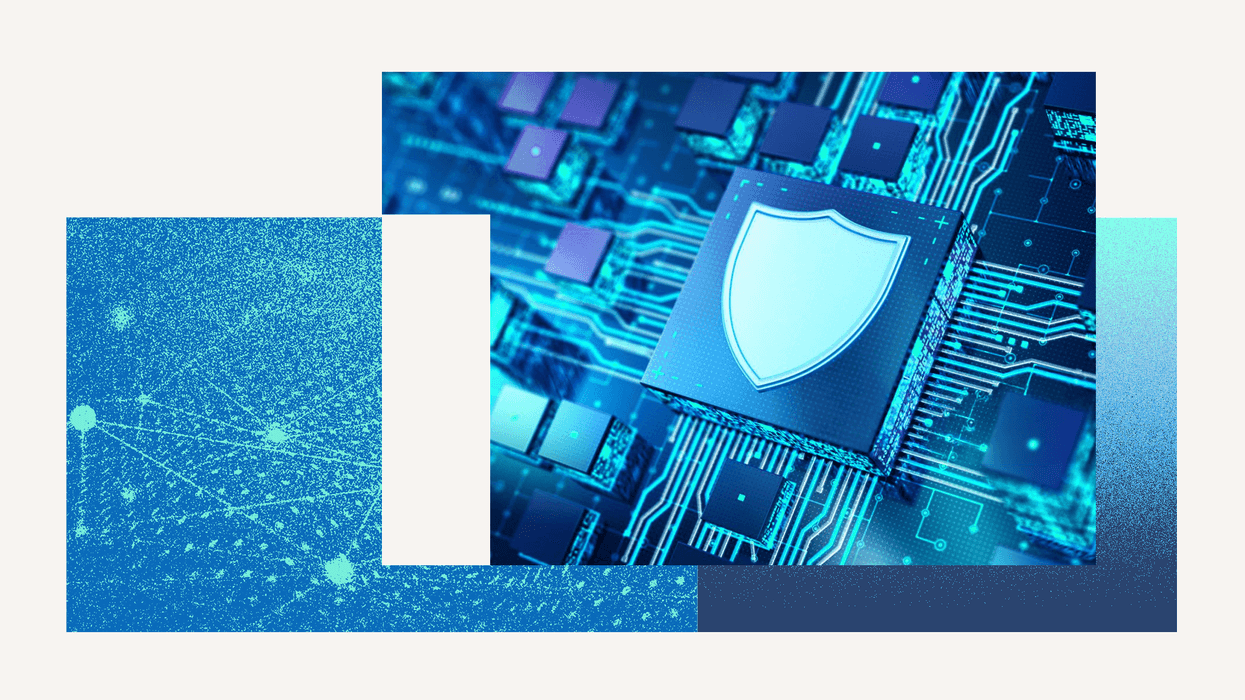 Cyber shield diptych with a blue background
