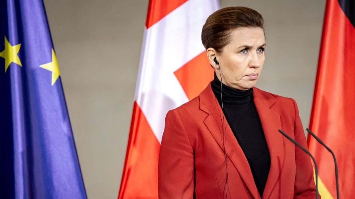 Danish Prime Minister Mette Frederiksen attends a brief press conference with the German Chancellor in Berlin, Germany, January 28, 2025.