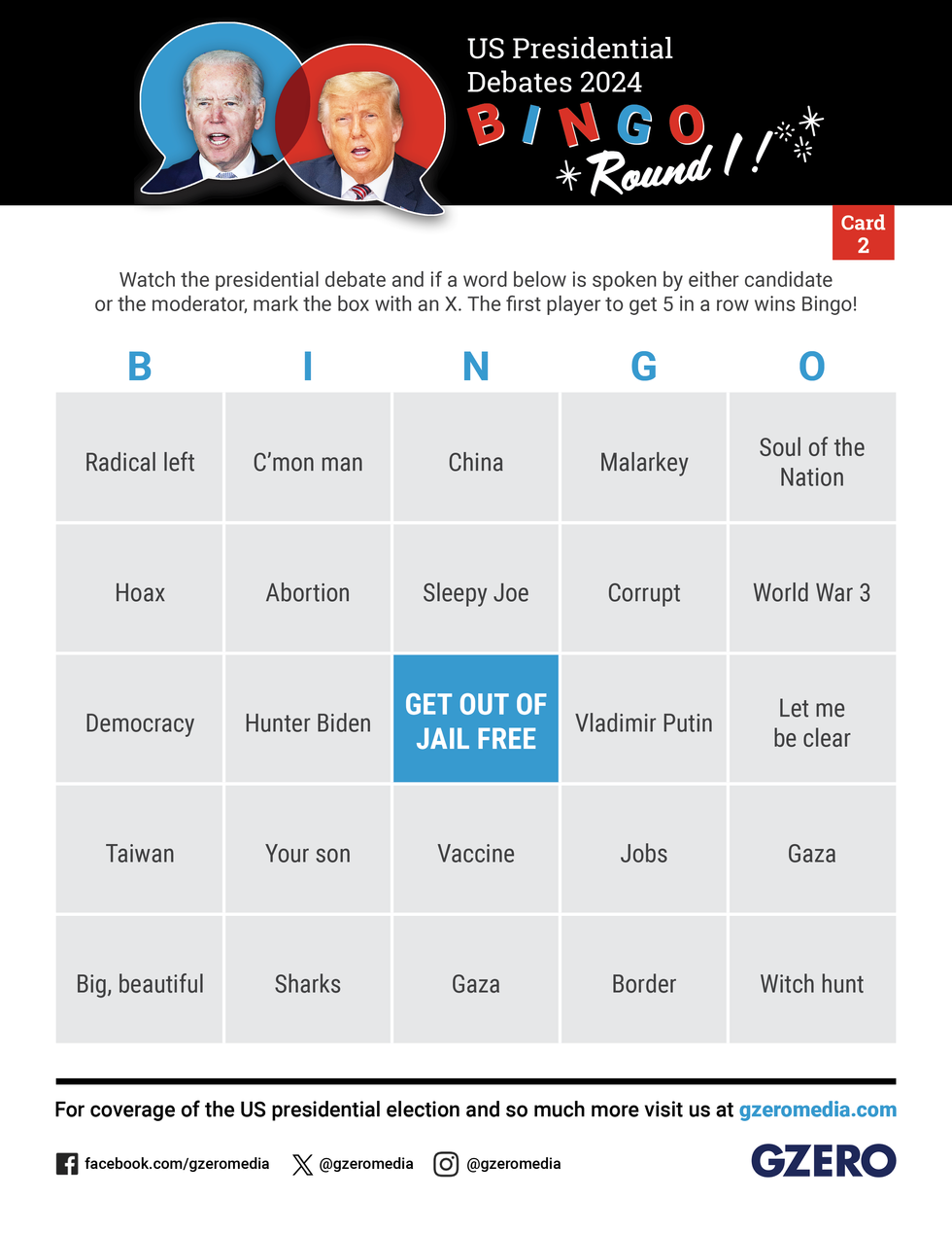 Debate Bingo Card 2 - US Presidential Debate 2024