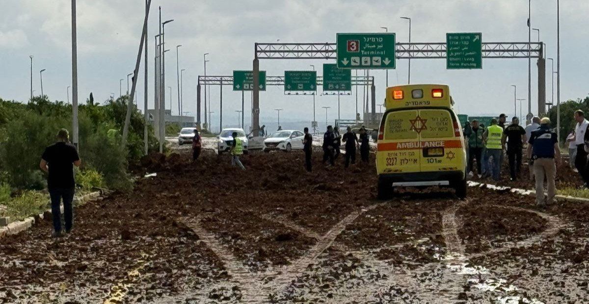 Debris of missiles spread on highway near the Ben Gurion Airport in Israel\'s Tel Aviv as it is hit by a ballistic missile launch from Houthis in Yemen on Sunday May 4, 2025. 