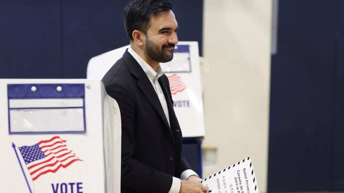 ​Democratic candidate for New York City mayor, Zohran Mamdani, at a polling site in the Queens borough of New York City, USA, on November 4, 2025.