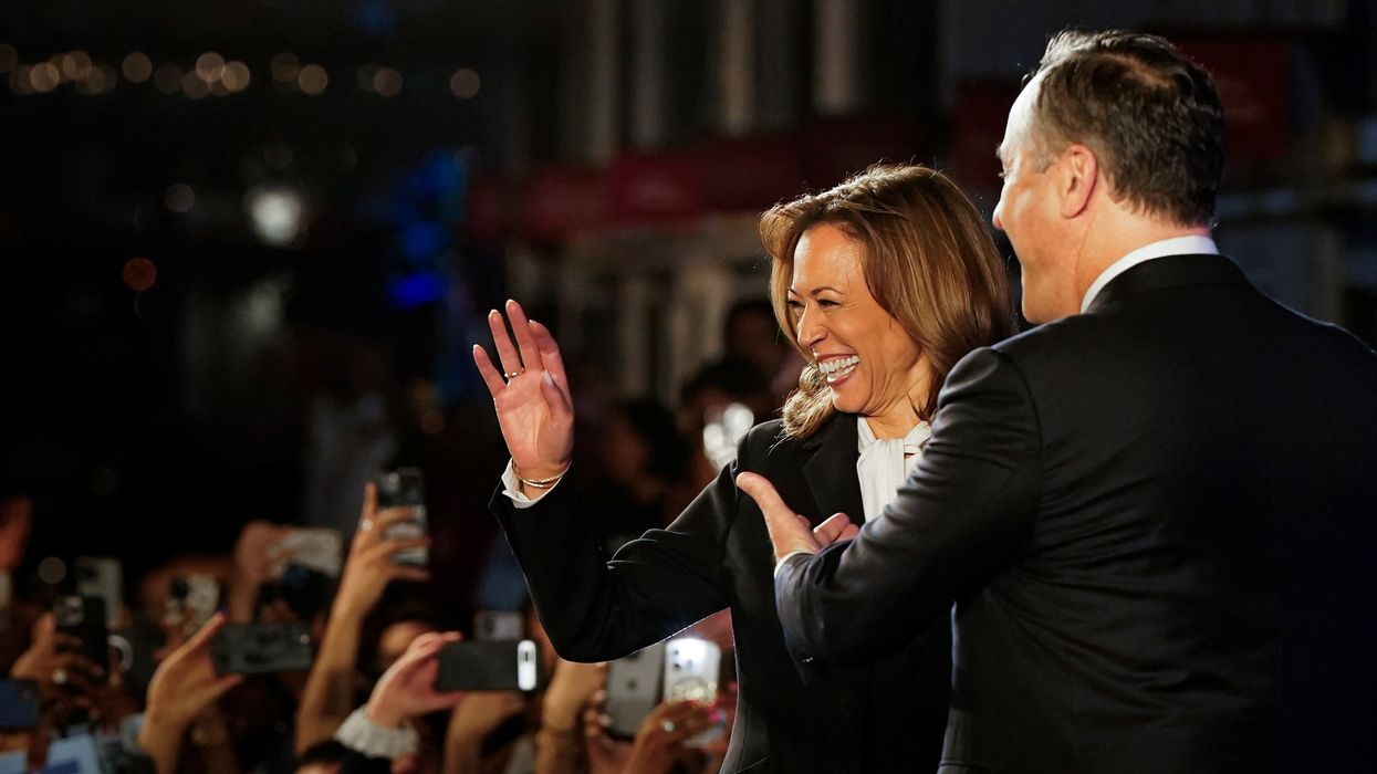 Democratic presidential nominee and U.S. Vice President Kamala Harris and second gentleman Doug Emhoff visit a watch party after Harris participated in a presidential debate with Republican presidential nominee and former U.S. President Donald Trump, in Philadelphia, Pennsylvania, U.S., September 10, 2024.