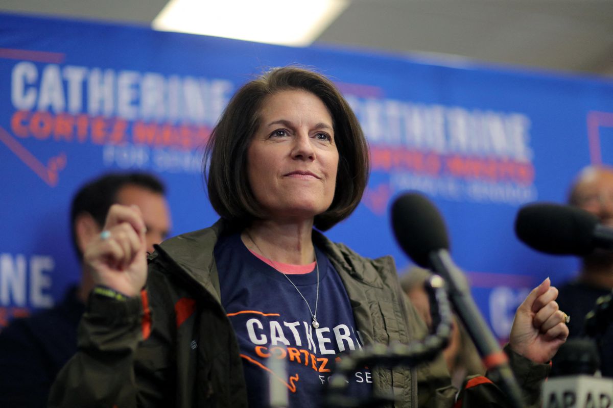  Democratic Senator Catherine Cortez Masto leads a rally ahead of the midterm elections in Henderson, Nevada.