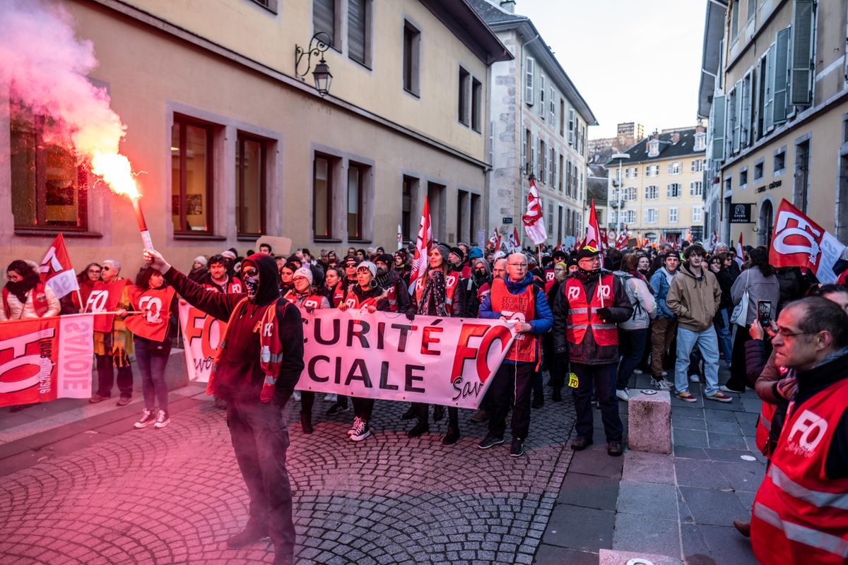 Demonstrators at a rally in Chambery, France, against proposed pension reform. 