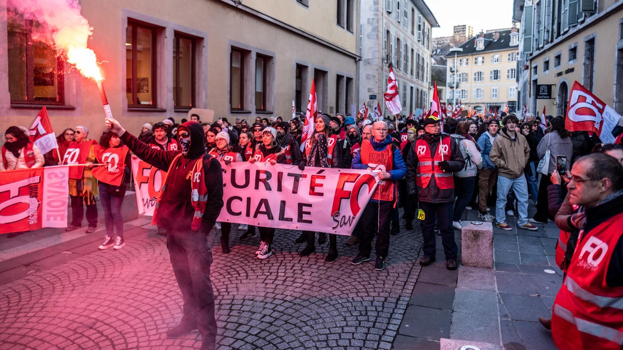 Demonstrators at a rally in Chambery, France, against proposed pension reform.