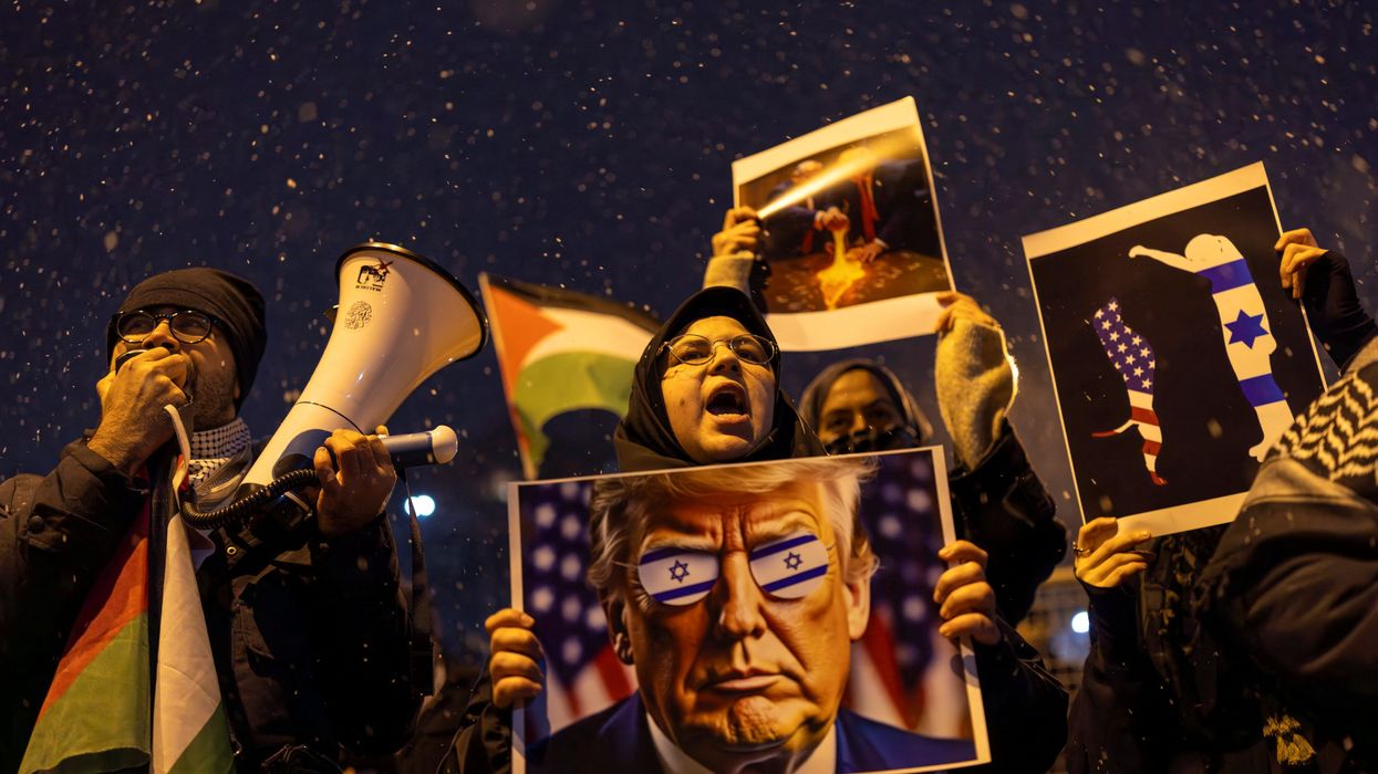 Demonstrators attend a protest against U.S. President Donald Trump's plan to resettle Palestinians from Gaza, in front of the U.S. consulate in Istanbul, Turkey, February 6, 2025.
