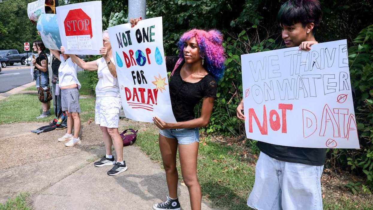 Demonstrators participate in a nationwide protest against data centers, in Fredericksburg, Virginia, U.S., July 18, 2026.