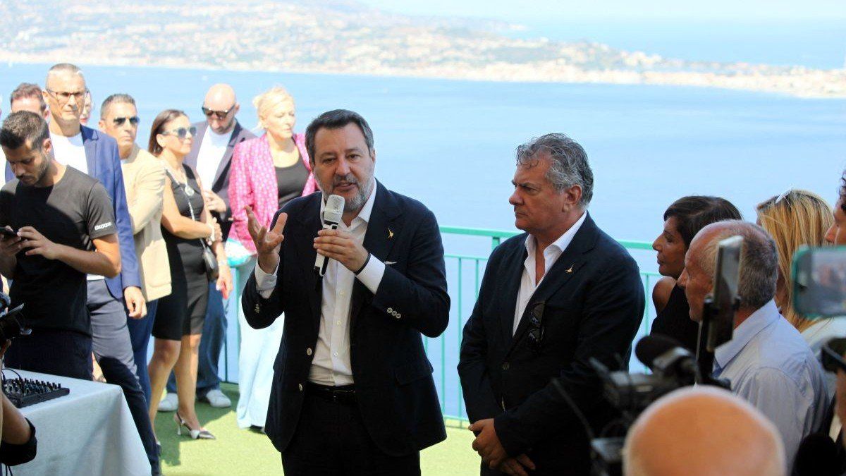 ​Deputy Prime Minister and Minister of Transport Matteo Salvini following the CIPESS decision to approve the construction of the Messina Strait Bridge, Italy, on August 7, 2025.