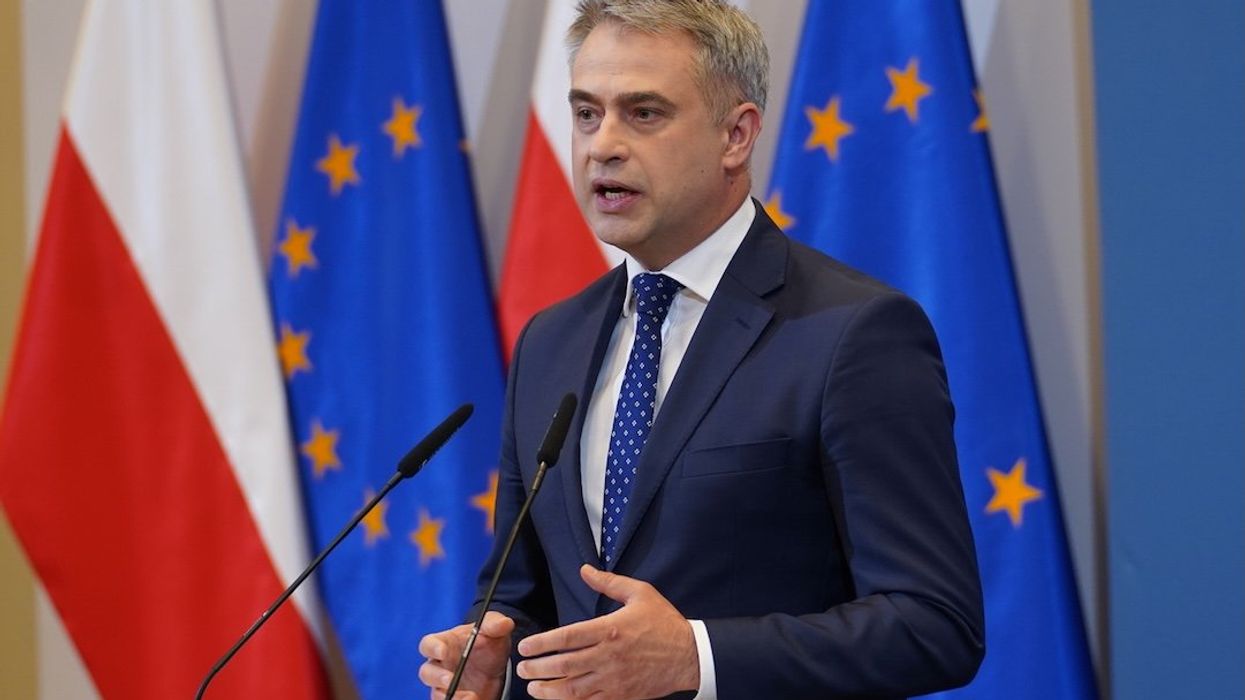 Deputy Prime Minister, Minister of Digital Affairs Krzysztof Gawkowski speaks during a press conference.