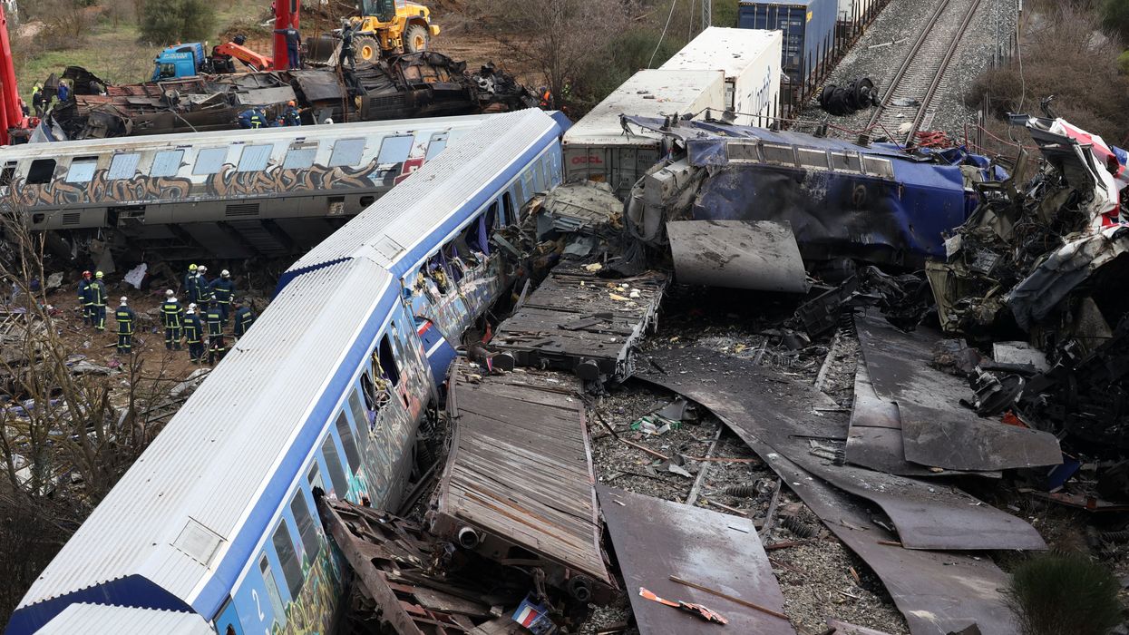 Destroyed train carriages are seen at the site of a crash, where two trains collided, near the city of Larissa, Greece, March 1, 2023.