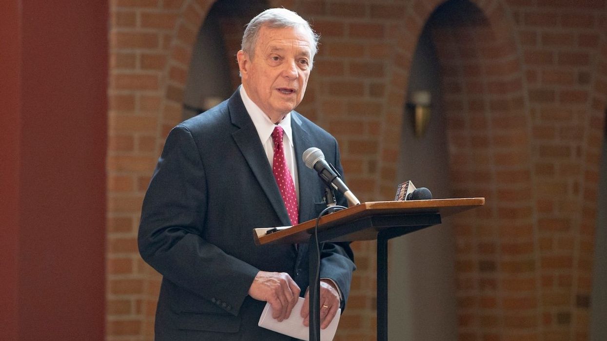 Dick Durbin speaking to the press in October 2022.