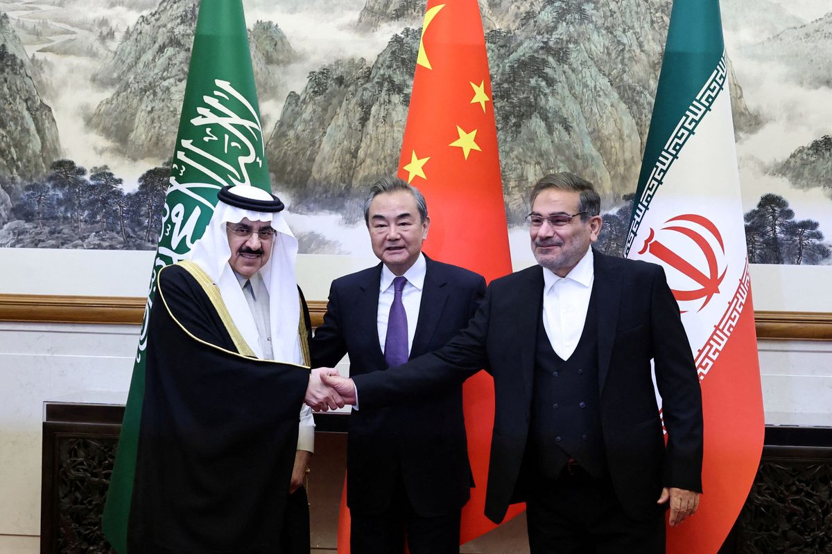 Diplomats from Saudi Arabia, China and Iran at a summit in Beijing. 
