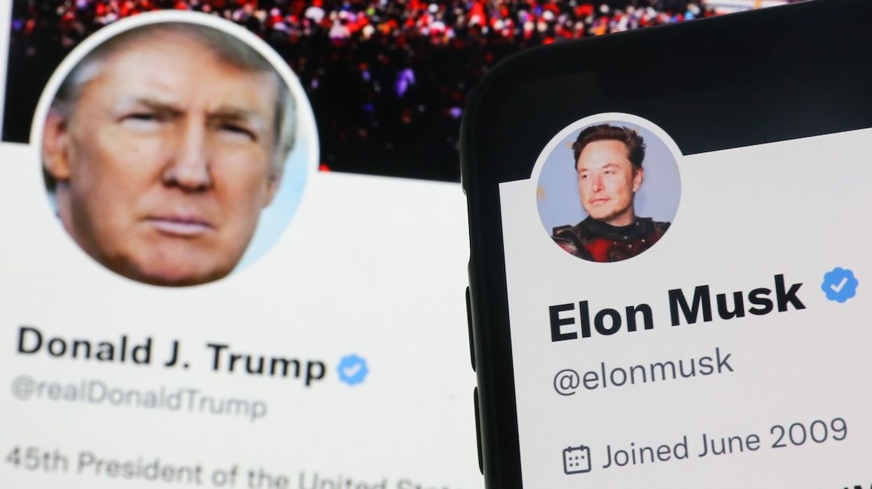 Donald Trump's X account displayed on a laptop screen and Elon Musk's account displayed on a phone screen