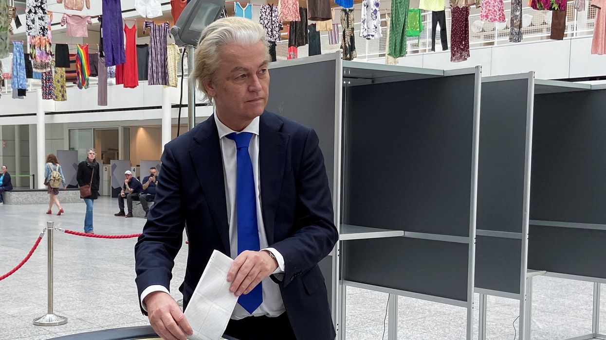 Dutch far-right leader Geert Wilders votes during an EU election in The Hague, Netherlands June 6, 2024.
