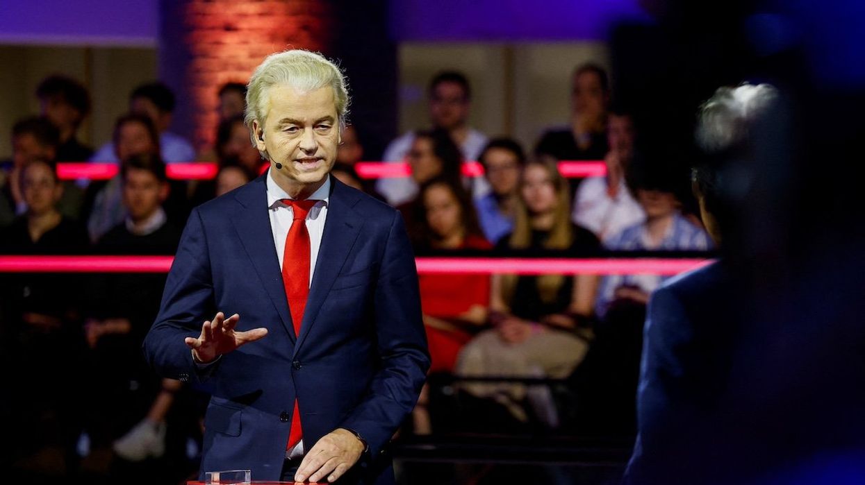 Dutch politician Geert Wilders, the leader of the PVV party, speaks during the final debate between the lead candidates in the Dutch election before polls open on Wednesday, in The Hague, Netherlands, November 21, 2023.