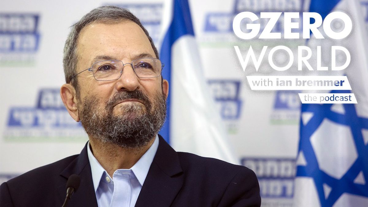 Ehud Barak with the logo of GZERO World with ian bremmer: the podcast