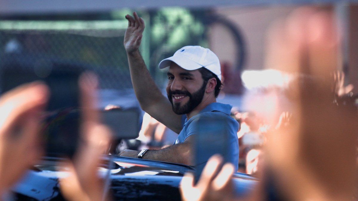 El Salvador's President Nayib Bukele, who is running for reelection, greets people, on the day of the presidential and parliamentary elections in San Salvador, El Salvador, February 4, 2024.