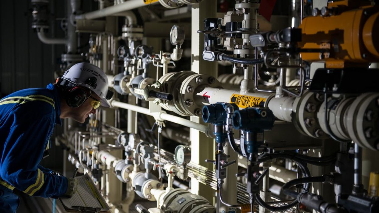 Employee looking at power lines