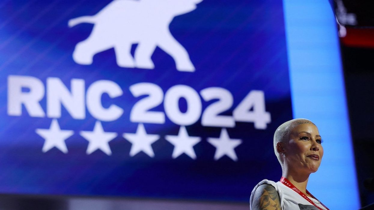 Entertainer and convention speaker Amber Rose stands at the podium ahead of the Republican National Convention in Milwaukee, Wisconsin, U.S., July 14, 2024.