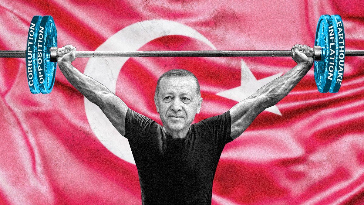 Erdogan the strongman with the Turkish flag