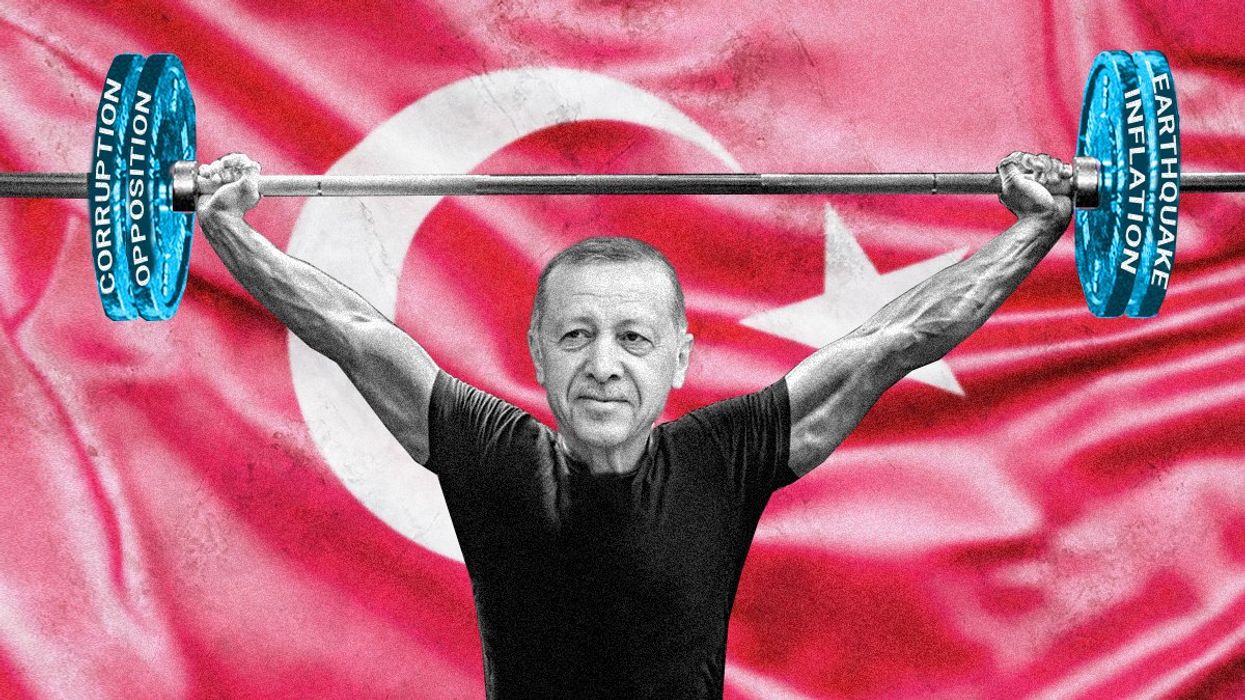 Erdogan the strongman with the Turkish flag